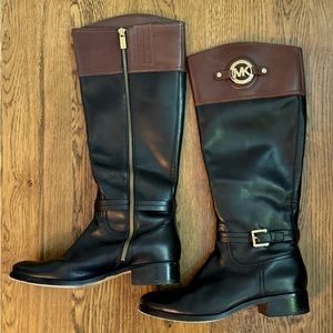 Women's Michael Kors Boots TwoTone Buckle Leather Knee High Riding Boot Size-8.5